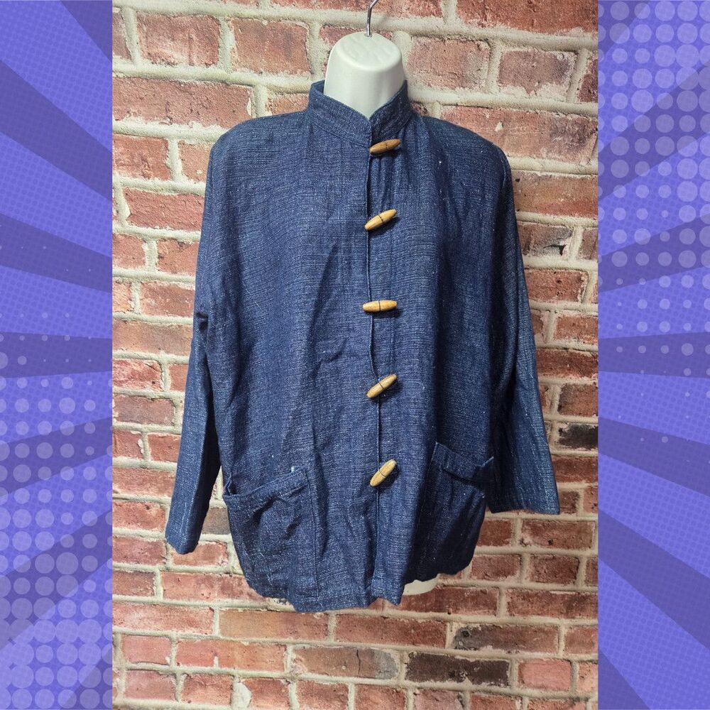 Women’s Pure Clothing Blue Cotton Button Down Jacket M/L Wooden‎ Buttons